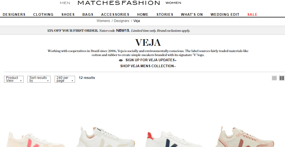 Matchesfashion網優惠碼2024, 法國的Veja波鞋有85折迎新優惠, 折完最平只要HK$875起